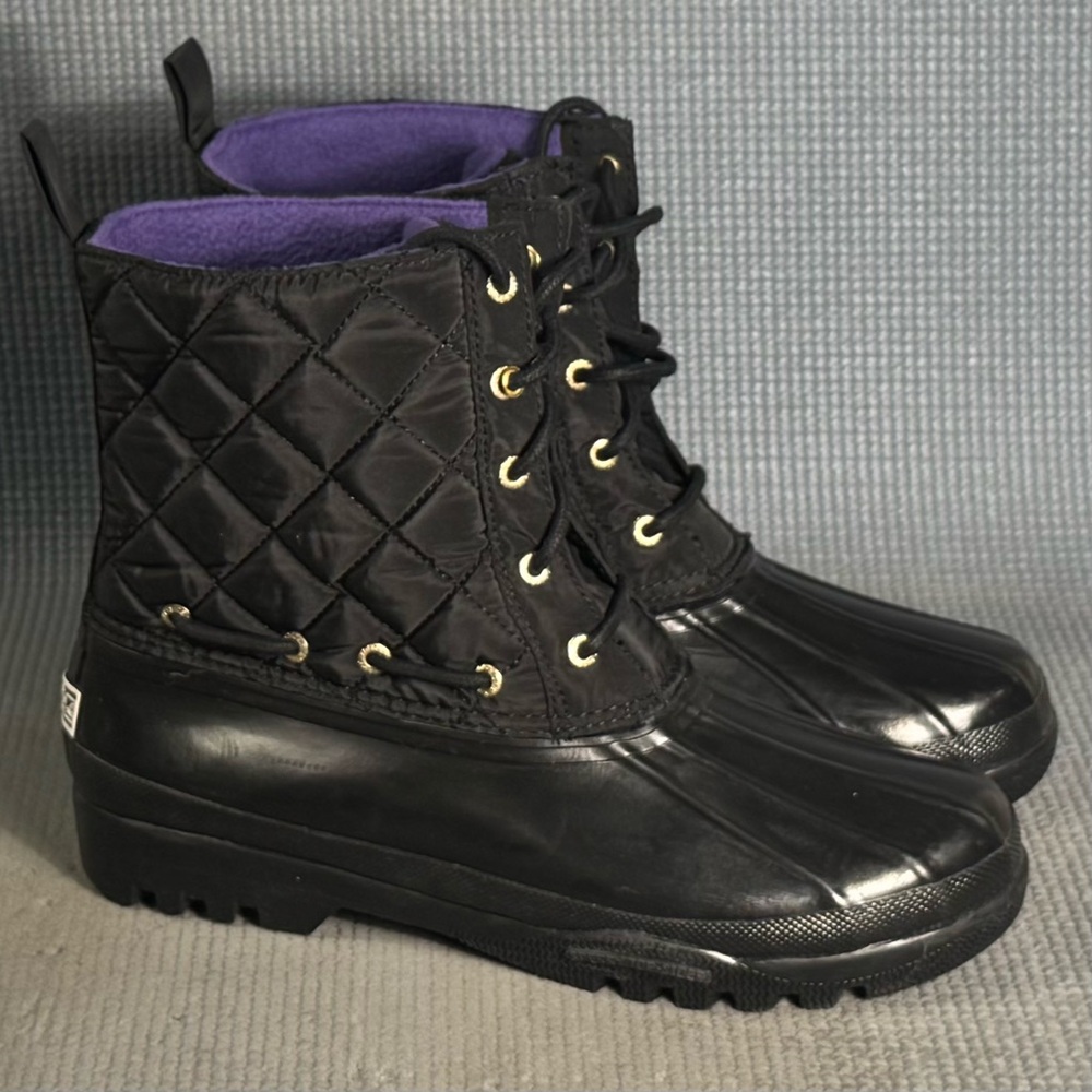 Sperry Topsider Duck‎ Boot Waterproof Quilted Black Gosling Boots Women’s Size 8